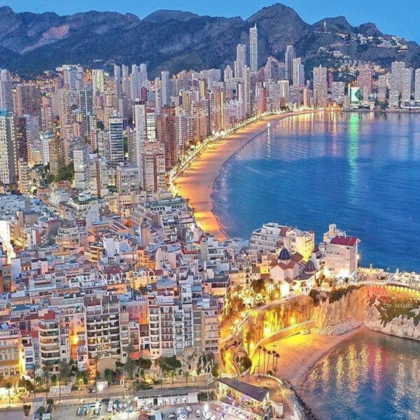 Levante bay and the old town headland at dusk